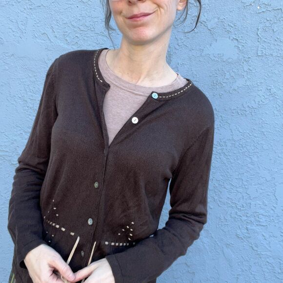 Liz Claiborne Sweaters - 90s Brown Cardigan in Large Liz Claiborne preppy minimalist goblincore